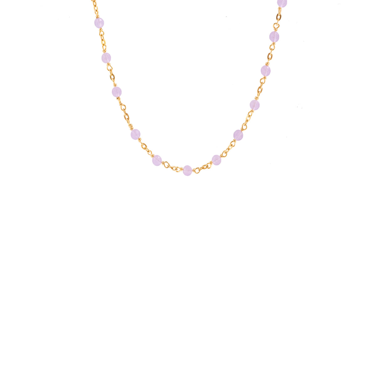ICONIC SHORT BEADED NECKLACE - LAVENDER CHALCEDONY &amp; GOLD 16-20&quot;