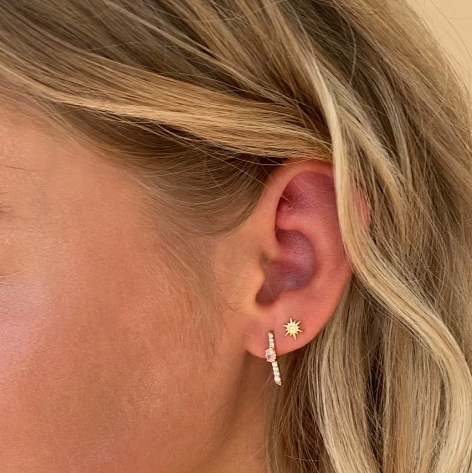 DAINTY KIND OVAL BAR STUDS - CUBIC ZIRCONIA &amp; GOLD - SO PRETTY CARA COTTER