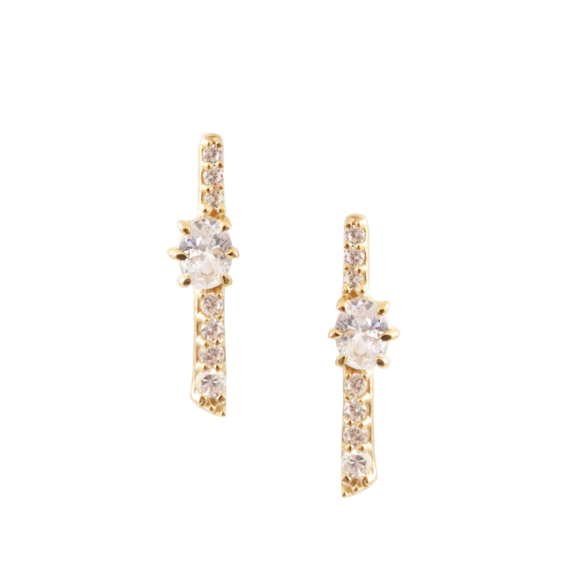 DAINTY KIND OVAL BAR STUDS - CUBIC ZIRCONIA & GOLD - SO PRETTY CARA COTTER