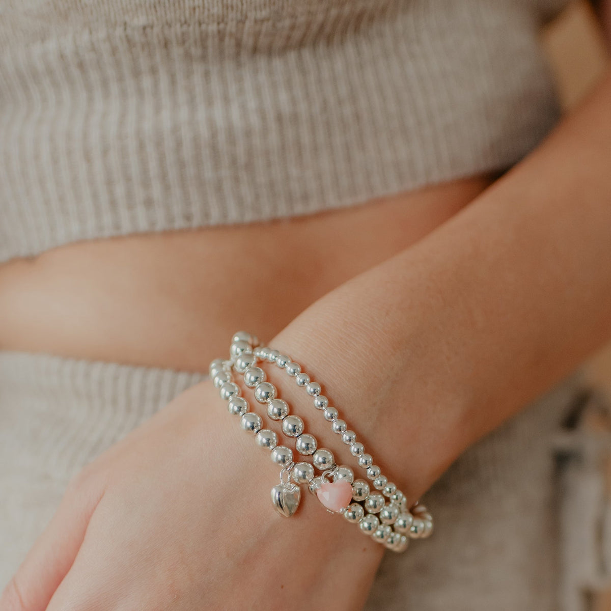 FRAICHE INSPIRE SWEETHEART STRETCH BRACELET – PINK OPAL &amp; SILVER 7&quot; - SO PRETTY CARA COTTER