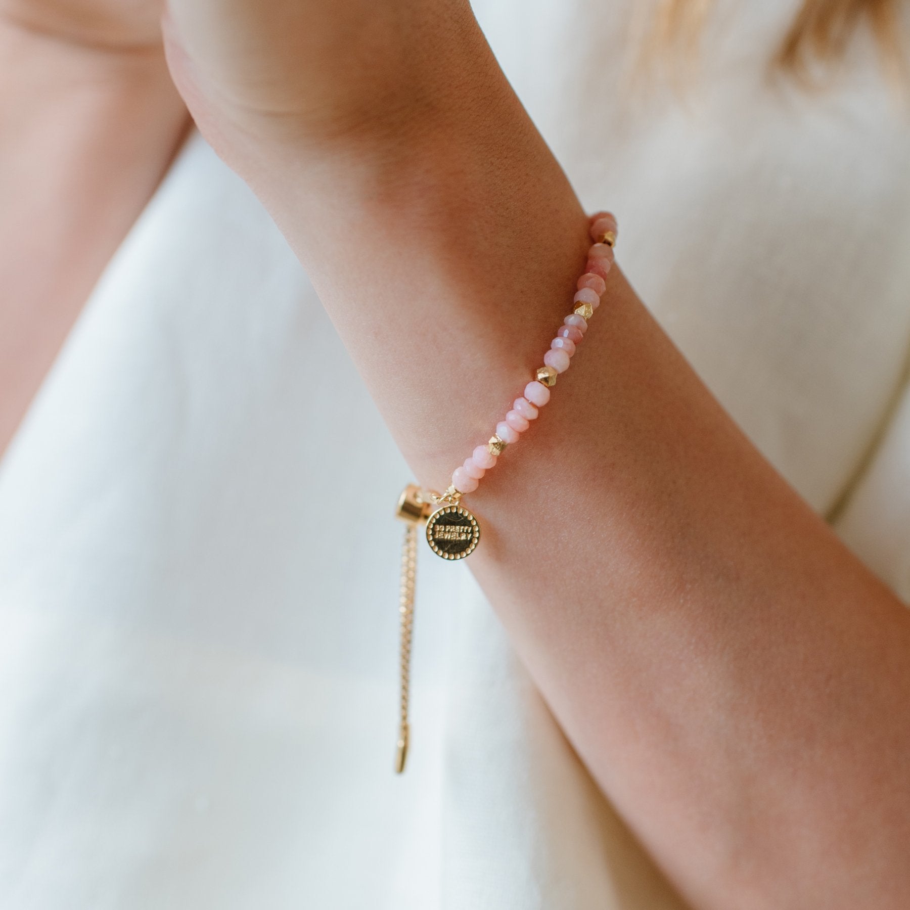 ICONIC ADJUSTABLE NUGGET BRACELET - PINK OPAL & GOLD - SO PRETTY CARA COTTER