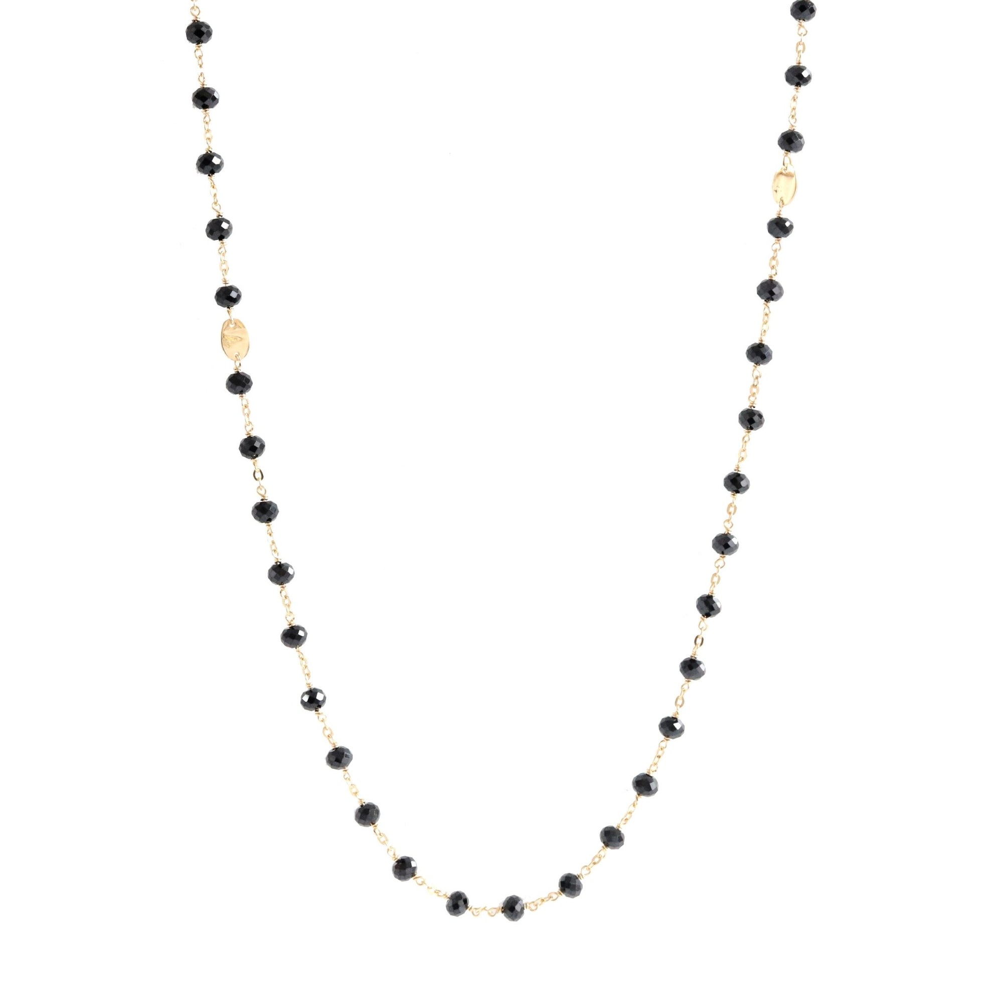 ICONIC LONG BEADED NECKLACE - BLACK ONYX & GOLD 34" - SO PRETTY CARA COTTER