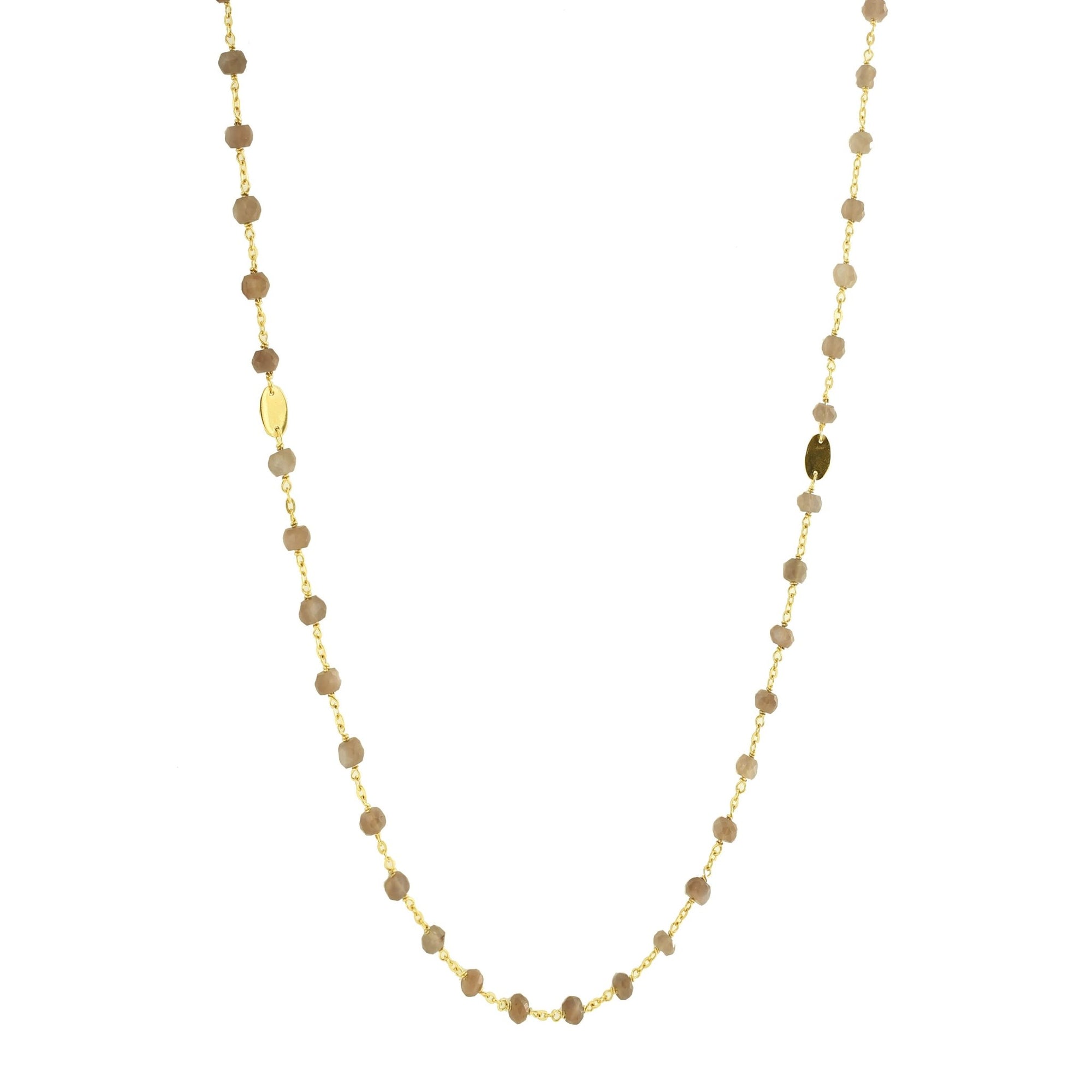 ICONIC LONG BEADED NECKLACE - CHAI MOONSTONE & GOLD 34"- LIMITED EDITION - SO PRETTY CARA COTTER