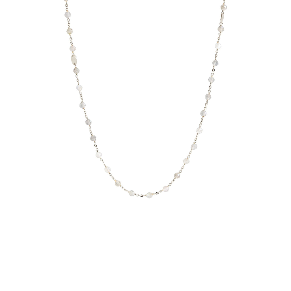 ICONIC MIDI BEADED NECKLACE - RAINBOW MOONSTONE &amp; SILVER 24-25&quot; - SO PRETTY CARA COTTER