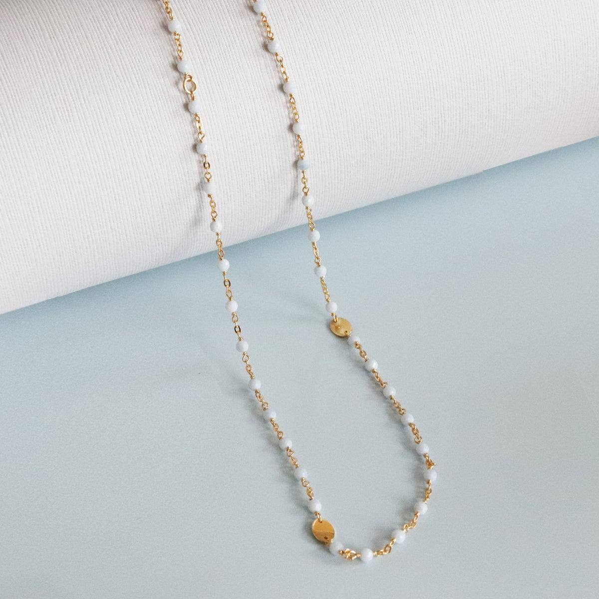 ICONIC SHORT BEADED NECKLACE - ARCTIC BLUE OPAL &amp; GOLD 16-20&quot; - SO PRETTY CARA COTTER