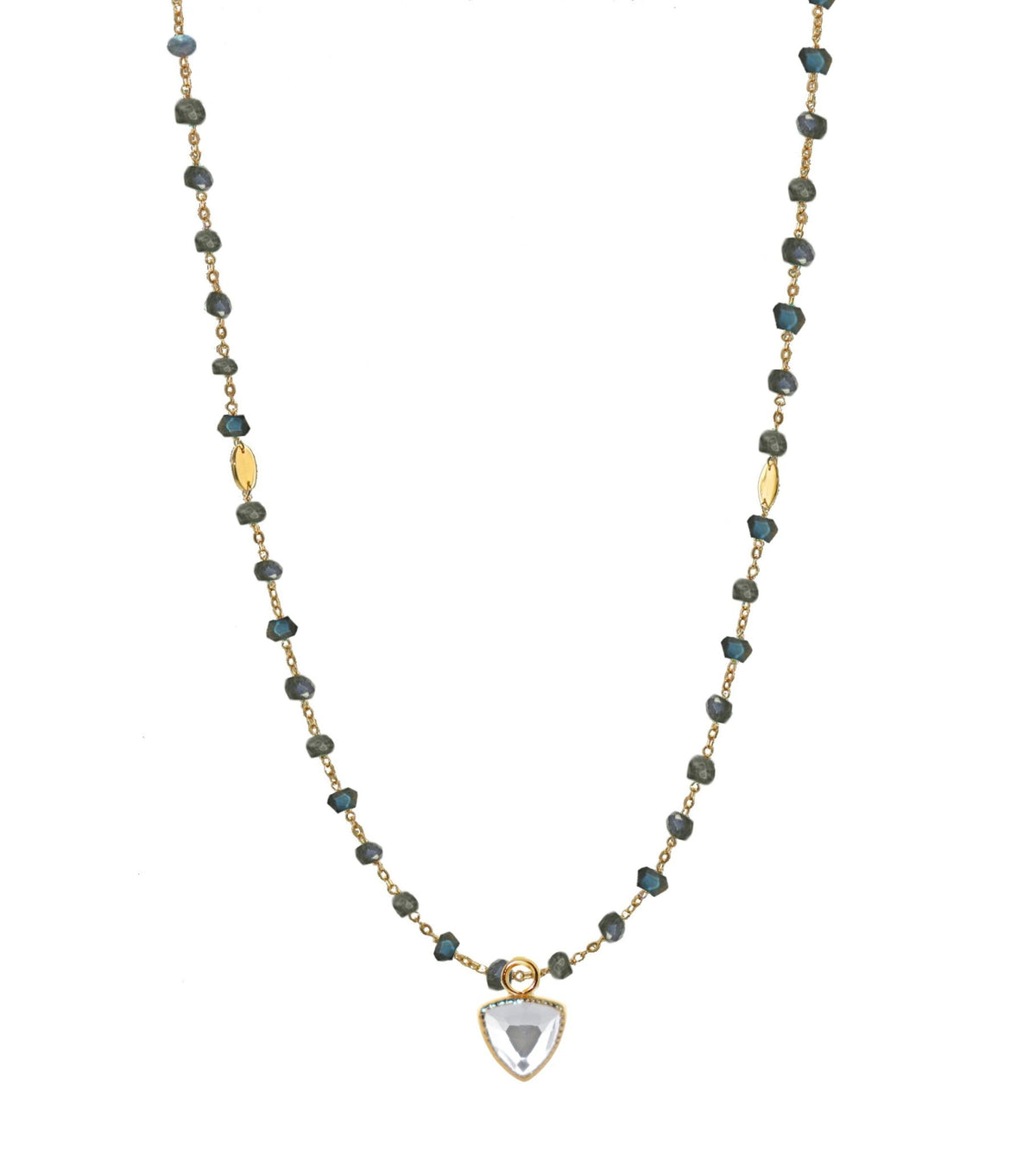 ICONIC SHORT BEADED NECKLACE - LABRADORITE &amp; GOLD 16-20&quot; - SO PRETTY CARA COTTER