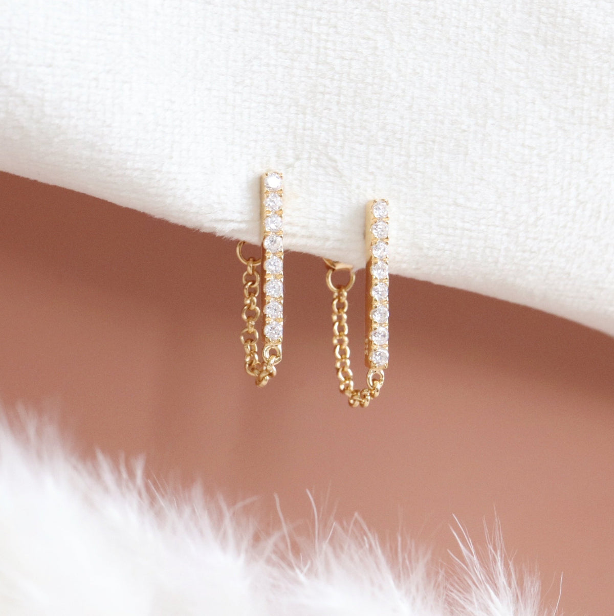 LOVE BAR CHAIN EARRINGS - CUBIC ZIRCONIA &amp; GOLD - SO PRETTY CARA COTTER