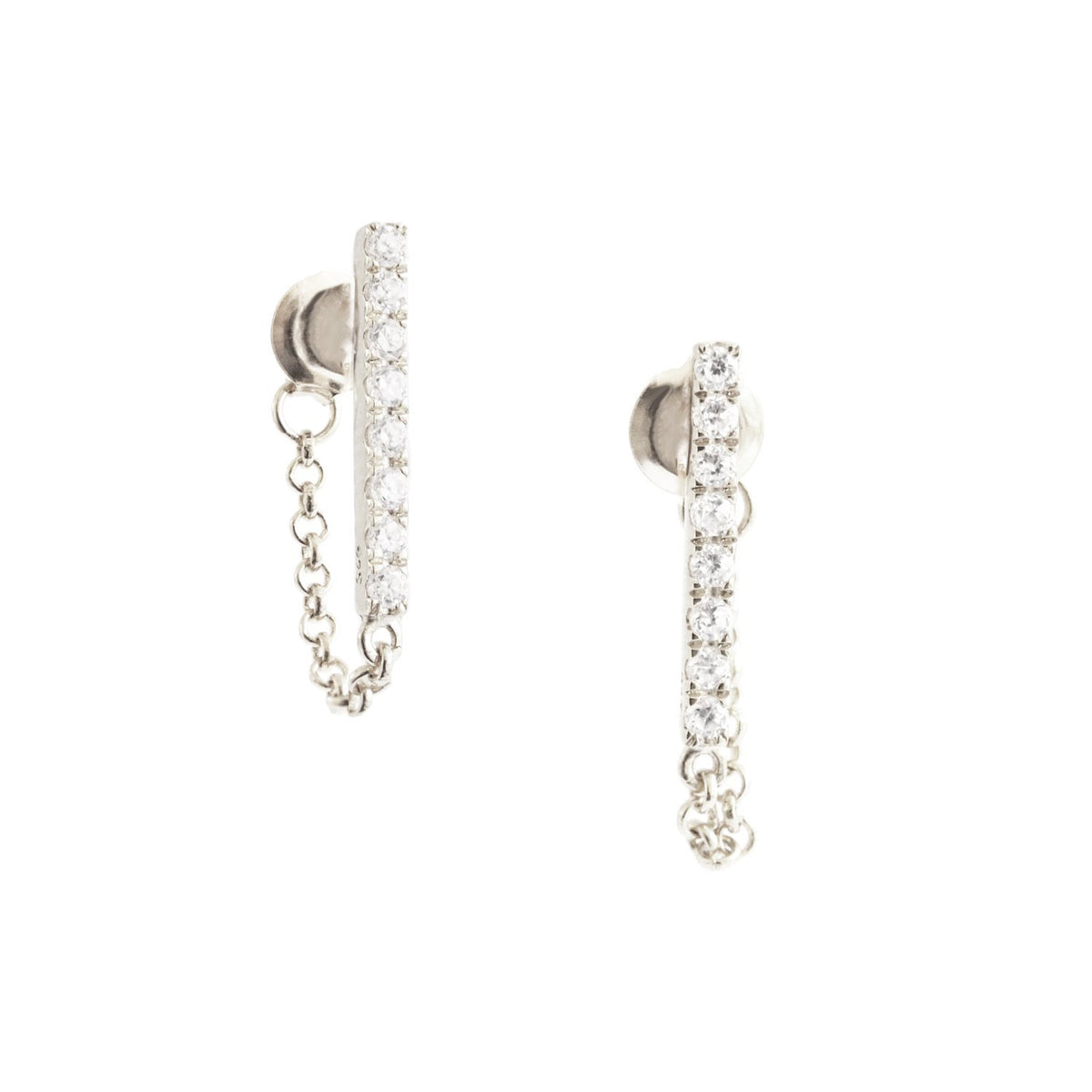 LOVE BAR CHAIN EARRINGS - CUBIC ZIRCONIA &amp; SILVER - SO PRETTY CARA COTTER