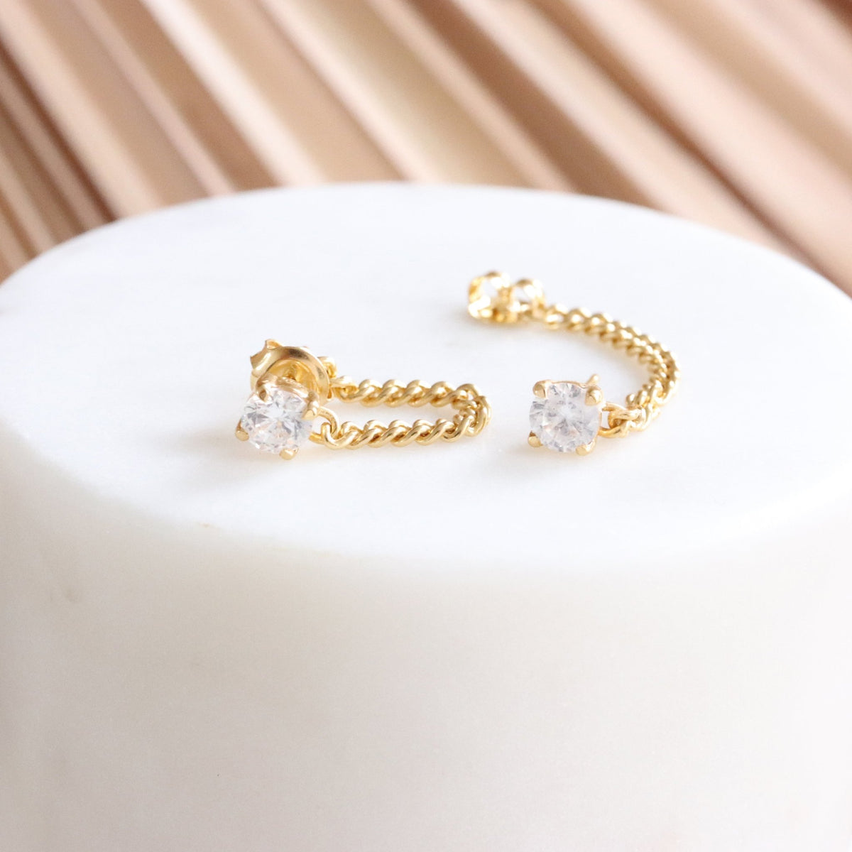 LOVE CABLE LINK CHAIN EARRINGS - CUBIC ZIRCONIA &amp; GOLD - SO PRETTY CARA COTTER