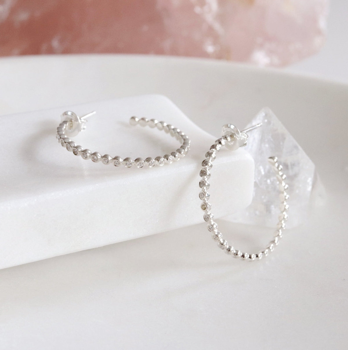 LOVE DISK HOOPS - CUBIC ZIRCONIA &amp; SILVER - SO PRETTY CARA COTTER