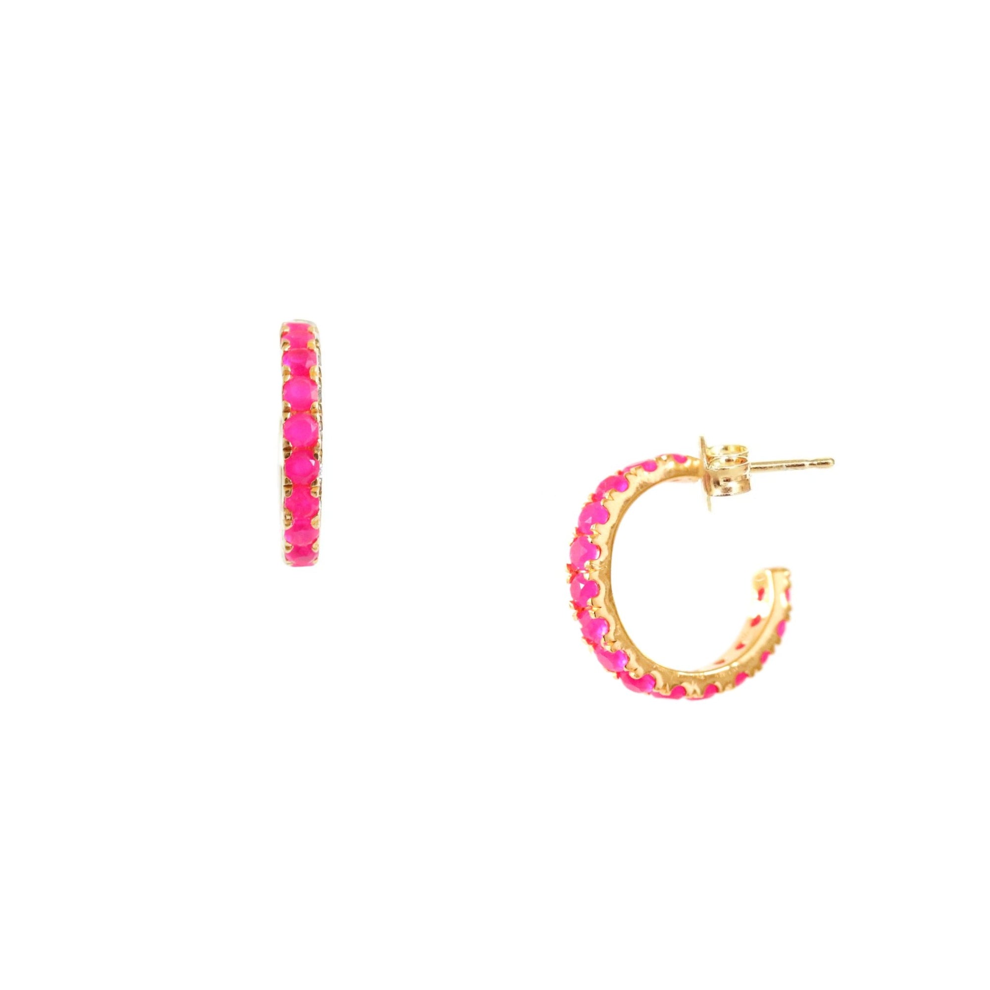 LOVE HUGGIE HOOPS - HOT PINK CHALCEDONY & GOLD - SO PRETTY CARA COTTER