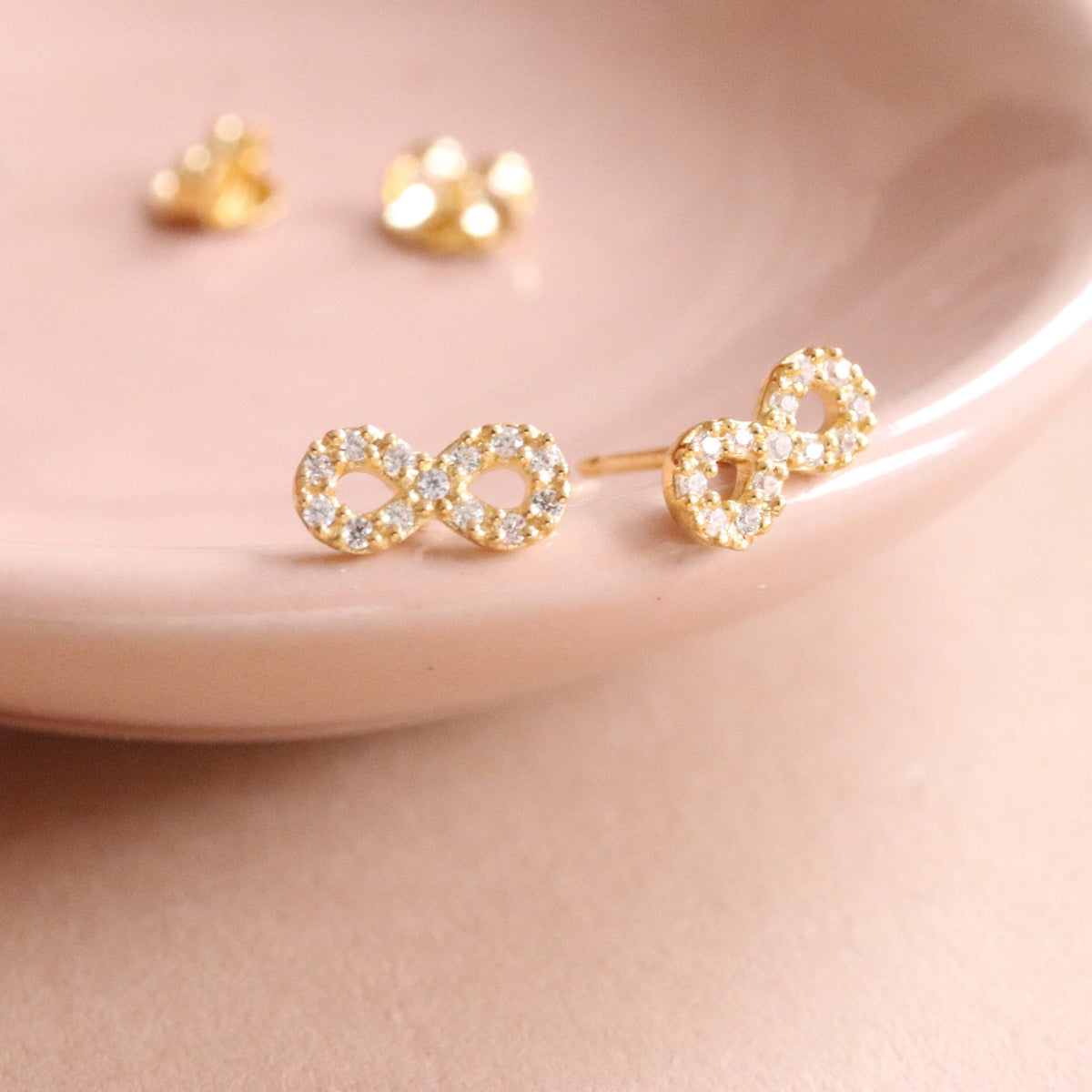 LOVE INFINITY STUDS - CUBIC ZIRCONIA &amp; GOLD - SO PRETTY CARA COTTER
