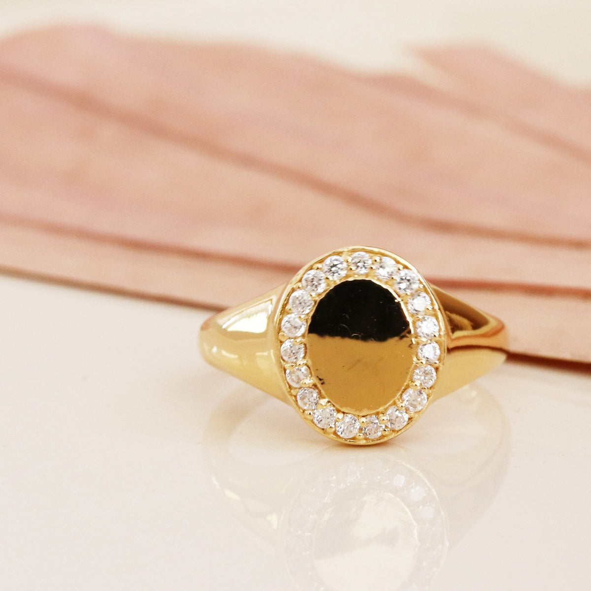 LOVE OVAL SIGNET RING - CUBIC ZIRCONIA &amp; GOLD - SO PRETTY CARA COTTER
