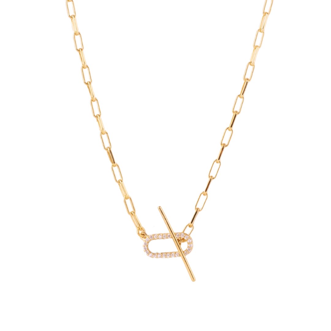 LOVE TENNIS TOGGLE NECKLACE - CUBIC ZIRCONIA &amp; GOLD - SO PRETTY CARA COTTER