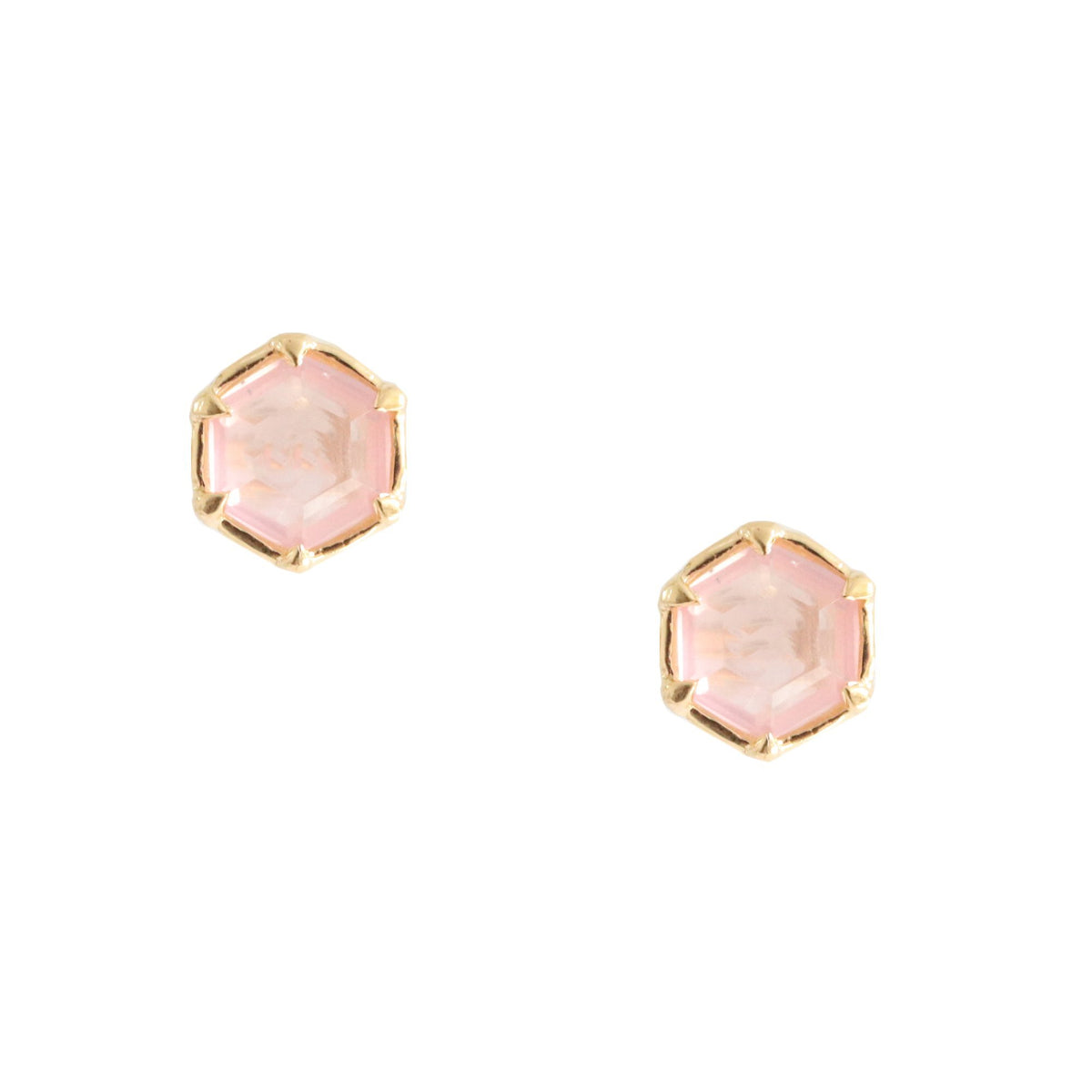 Mini Grace Hexagon Stud Earrings - Pink Quartz &amp; Gold - SO PRETTY CARA COTTER