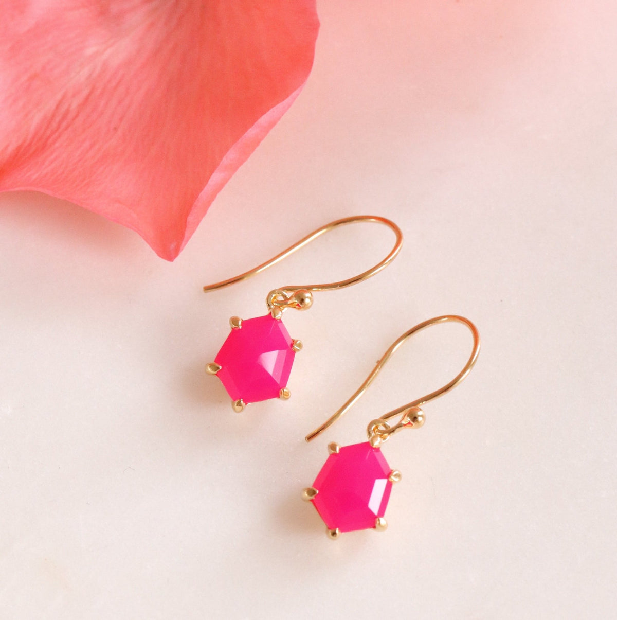 MINI HONOUR DROP EARRINGS - HOT PINK CHALCEDONY &amp; GOLD - SO PRETTY CARA COTTER