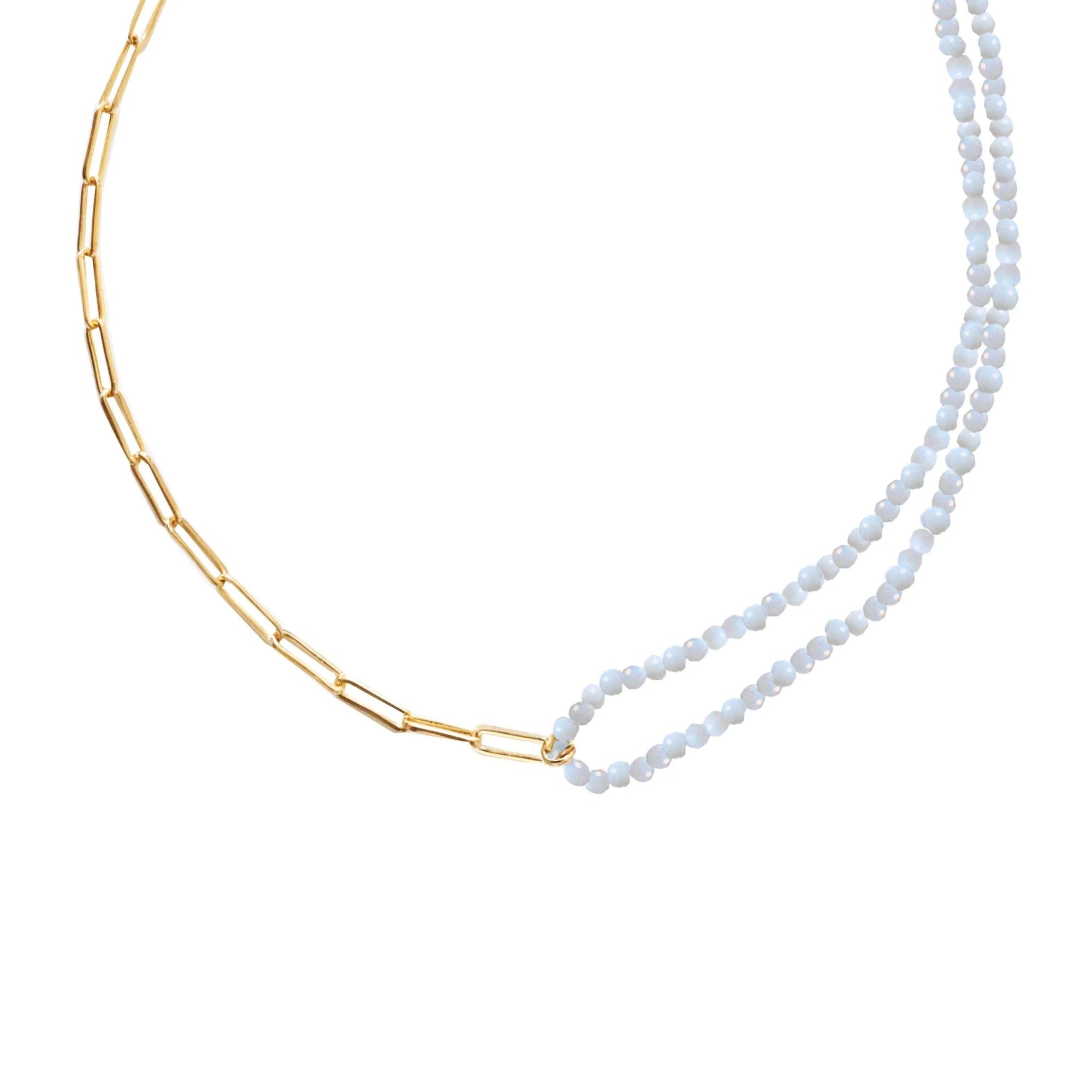 POISE BEADED LINK NECKLACE - ARCTIC BLUE OPAL & GOLD 14-17" - SO PRETTY CARA COTTER