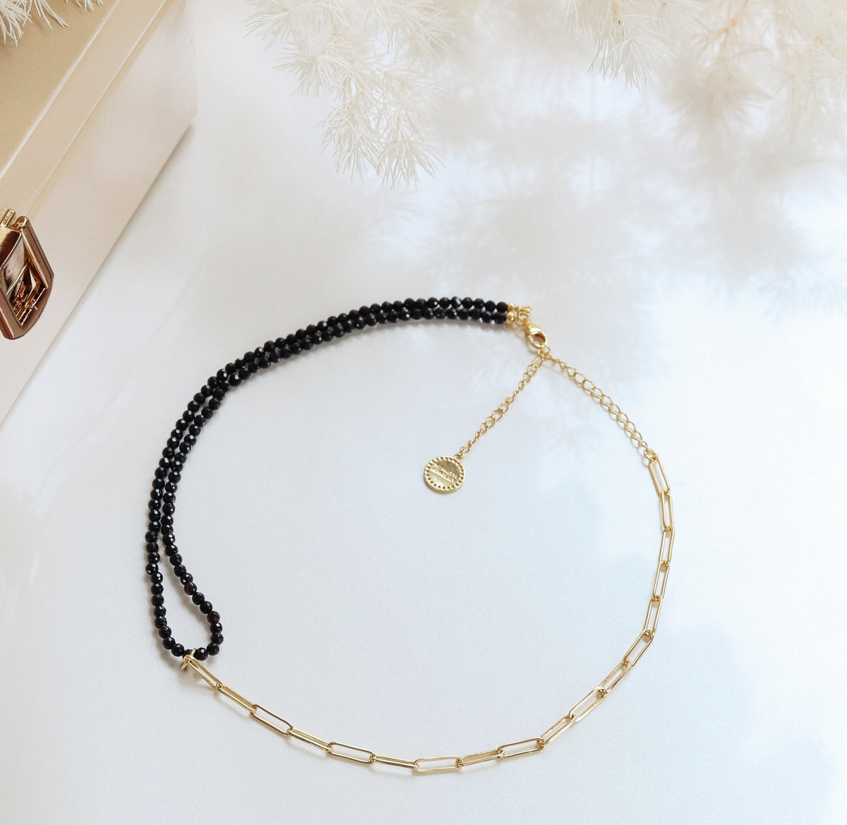 POISE BEADED LINK NECKLACE - BLACK ONYX &amp; GOLD - SO PRETTY CARA COTTER