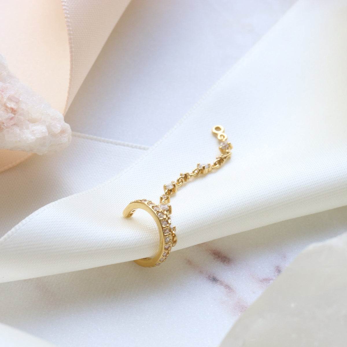 SCATTERED LOVE CHAIN EAR CUFF - CUBIC ZIRCONIA &amp; GOLD - SO PRETTY CARA COTTER
