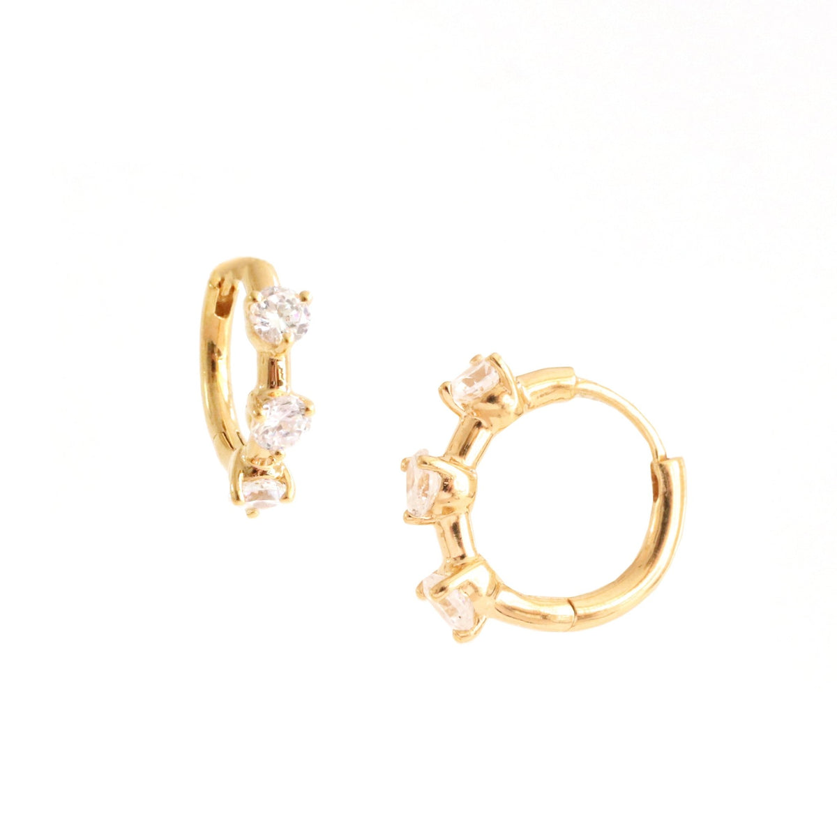 SCATTERED LOVE HUGGIE HOOPS - CUBIC ZIRCONIA &amp; GOLD - SO PRETTY CARA COTTER
