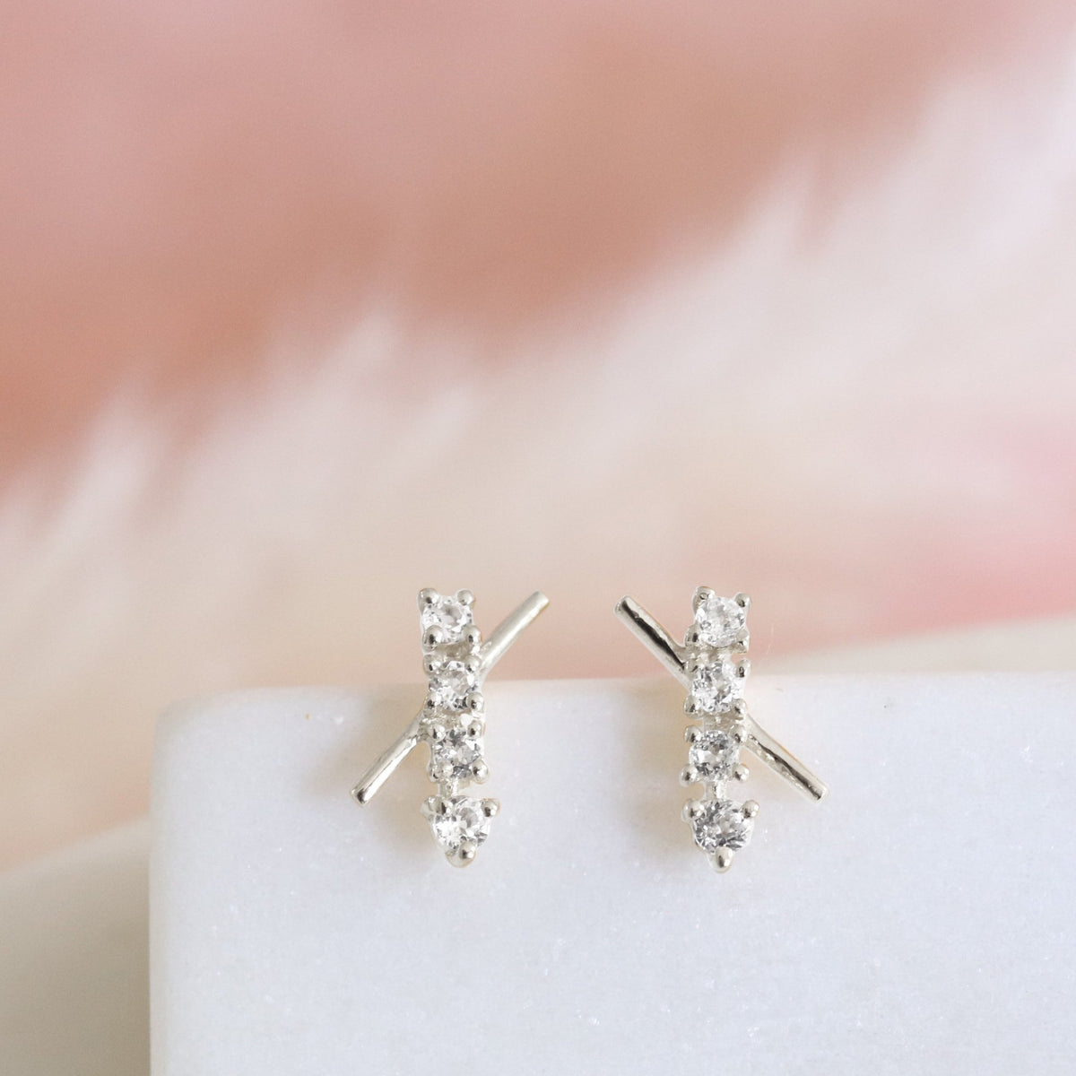 TINY DREAM STARDUST STUDS - CUBIC ZIRCONIA &amp; SILVER - SO PRETTY CARA COTTER