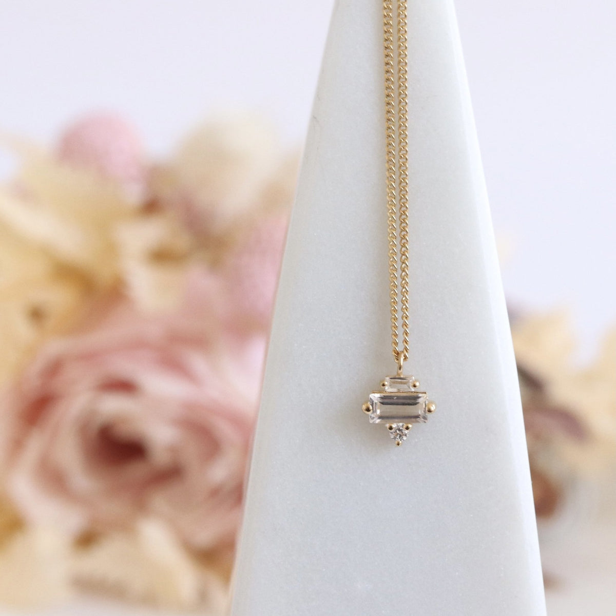 Tiny Loyal Prism Necklace - White Topaz, Cubic Zirconia &amp; Gold - SO PRETTY CARA COTTER