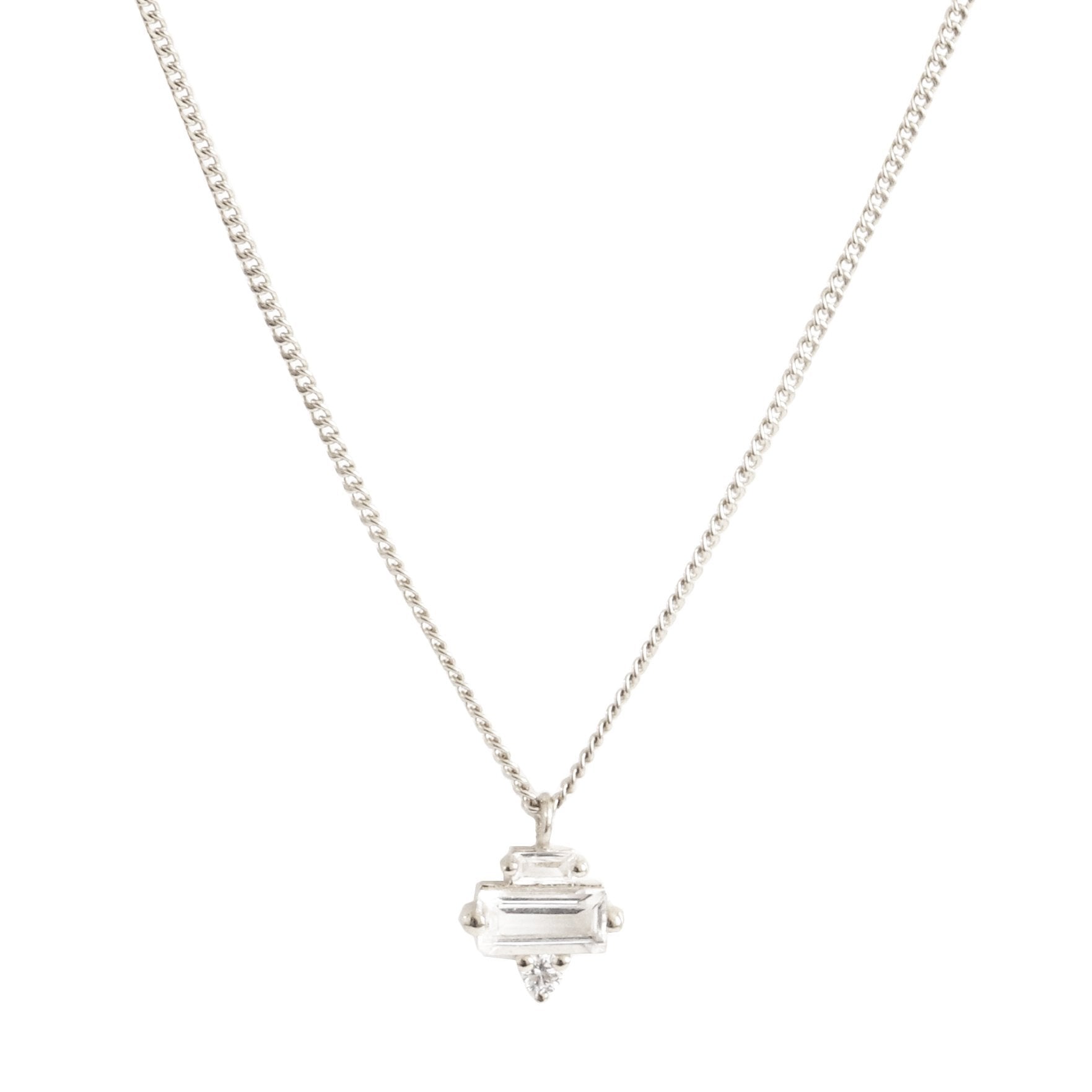 Tiny Loyal Prism Necklace - White Topaz, Cubic Zirconia & Silver - SO PRETTY CARA COTTER