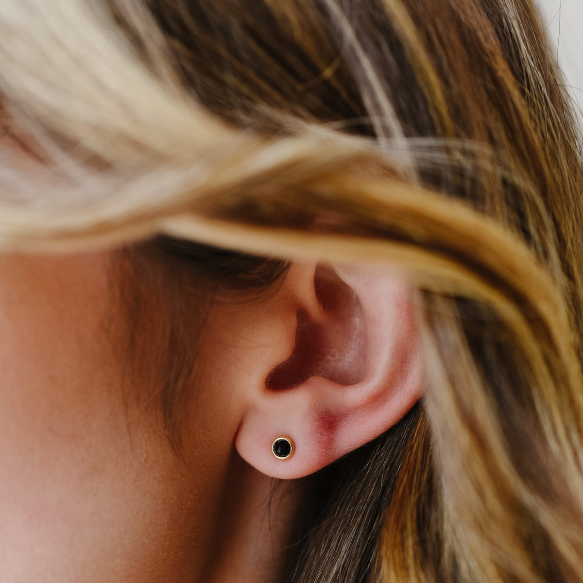 TINY PROTECT STUD EARRINGS - BLACK ONYX &amp; GOLD - SO PRETTY CARA COTTER