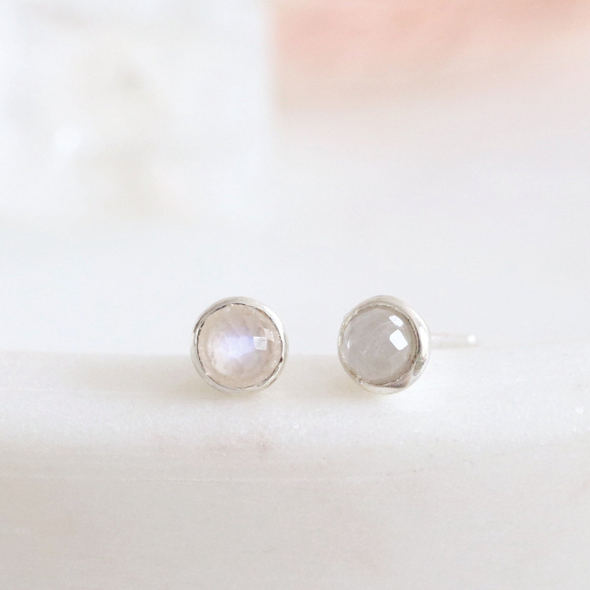 TINY PROTECT STUD EARRINGS - RAINBOW MOONSTONE &amp; SILVER - SO PRETTY CARA COTTER