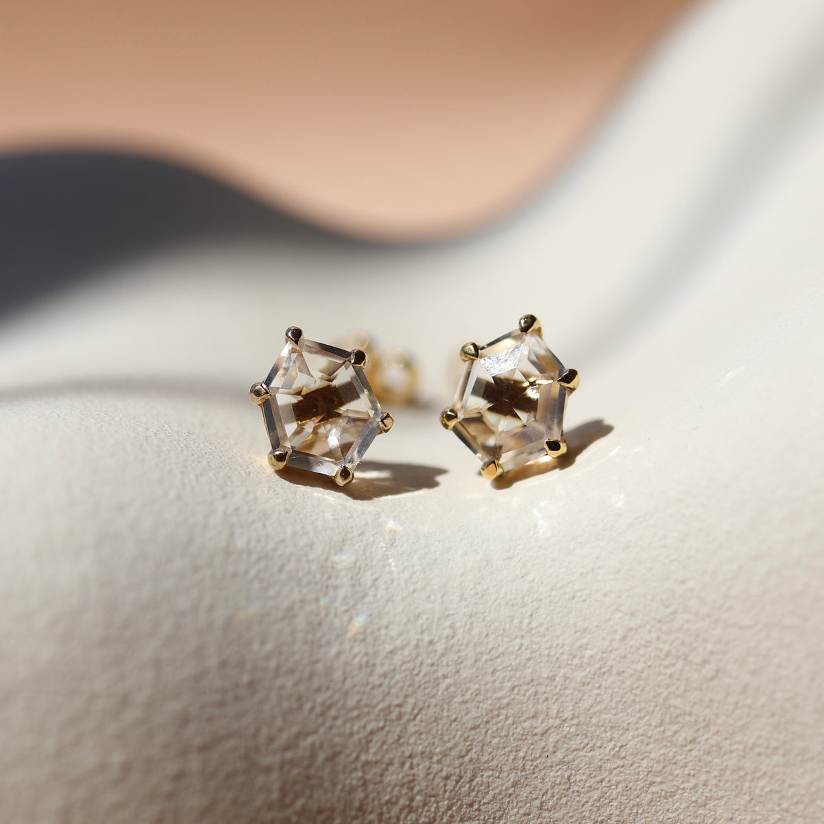 MINI HONOUR STUD EARRINGS - WHITE TOPAZ & GOLD