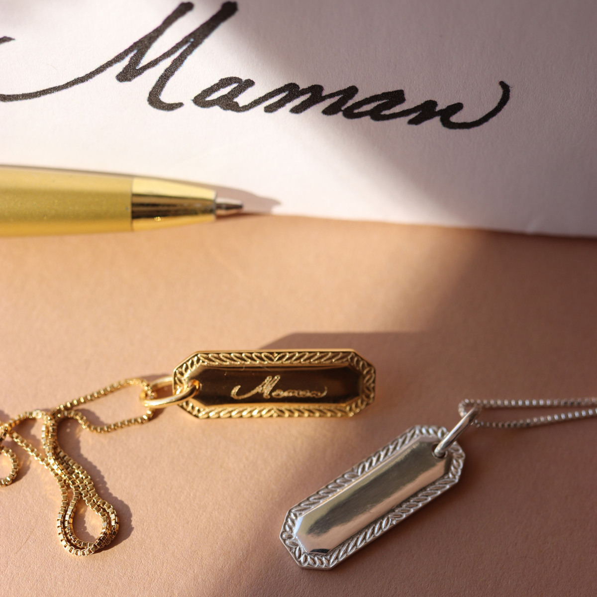 Fraiche Engraved Maman Pendant Necklace
