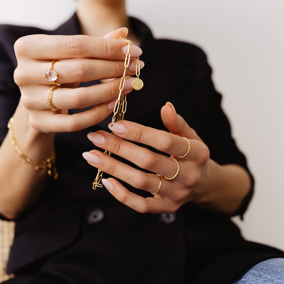 14K SOLID GOLD - FEARLESS THIN CABLE LINK BAND RING - SO PRETTY CARA COTTER