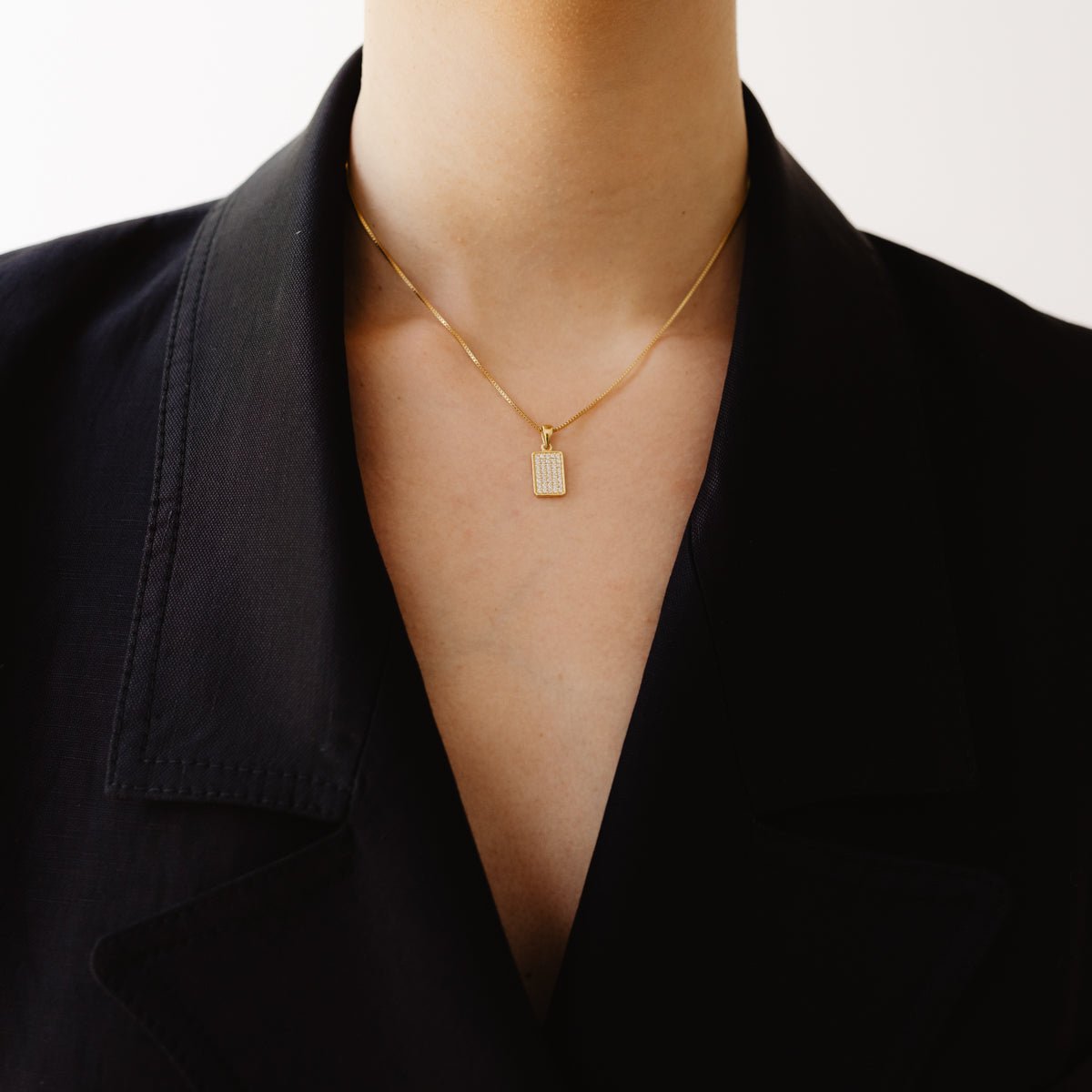 14K SOLID GOLD - LOVE DAINTY DOG TAG NECKLACE - DIAMOND - SO PRETTY CARA COTTER