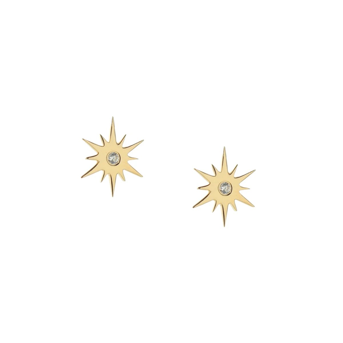 14K SOLID GOLD - TINY BELIEVE STELLAR STUDS - DIAMOND - SO PRETTY CARA COTTER