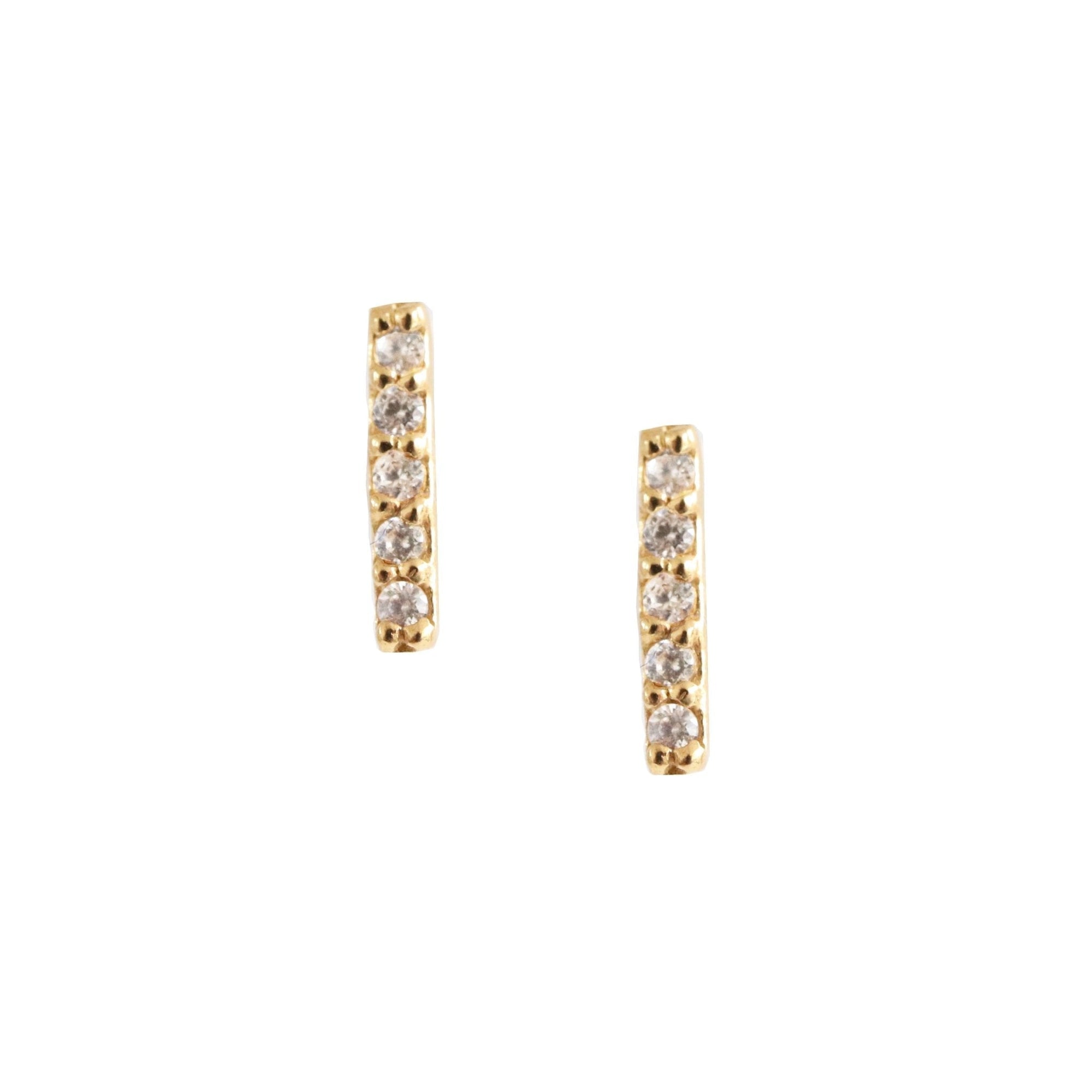 14K SOLID GOLD - TINY LOVE BAR STUDS - DIAMOND - SO PRETTY CARA COTTER