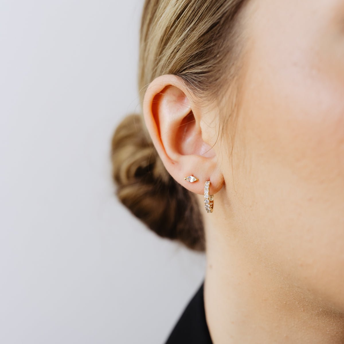 14K SOLID GOLD - TINY LOVE MARQUIESE STUDS - DIAMOND - SO PRETTY CARA COTTER