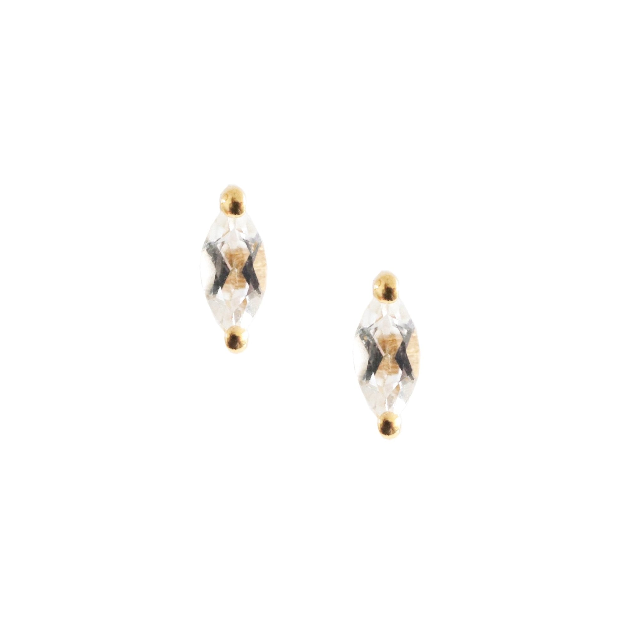 14K SOLID GOLD - TINY LOVE MARQUISE STUDS - DIAMOND - SO PRETTY CARA COTTER