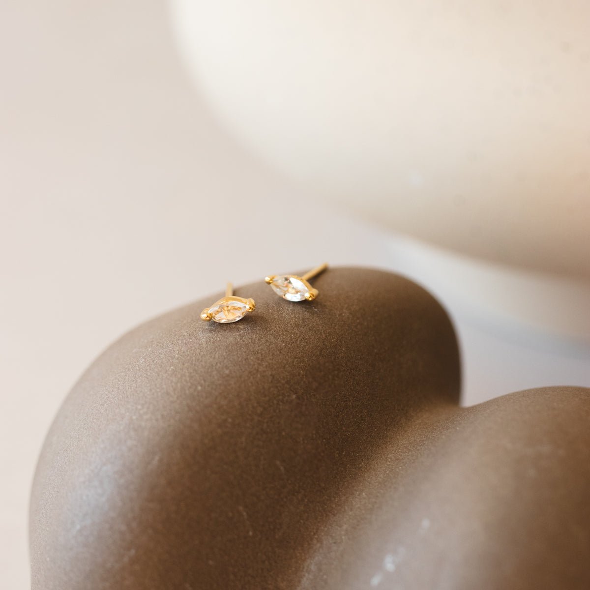 14K SOLID GOLD - TINY LOVE MARQUISE STUDS - DIAMOND - SO PRETTY CARA COTTER