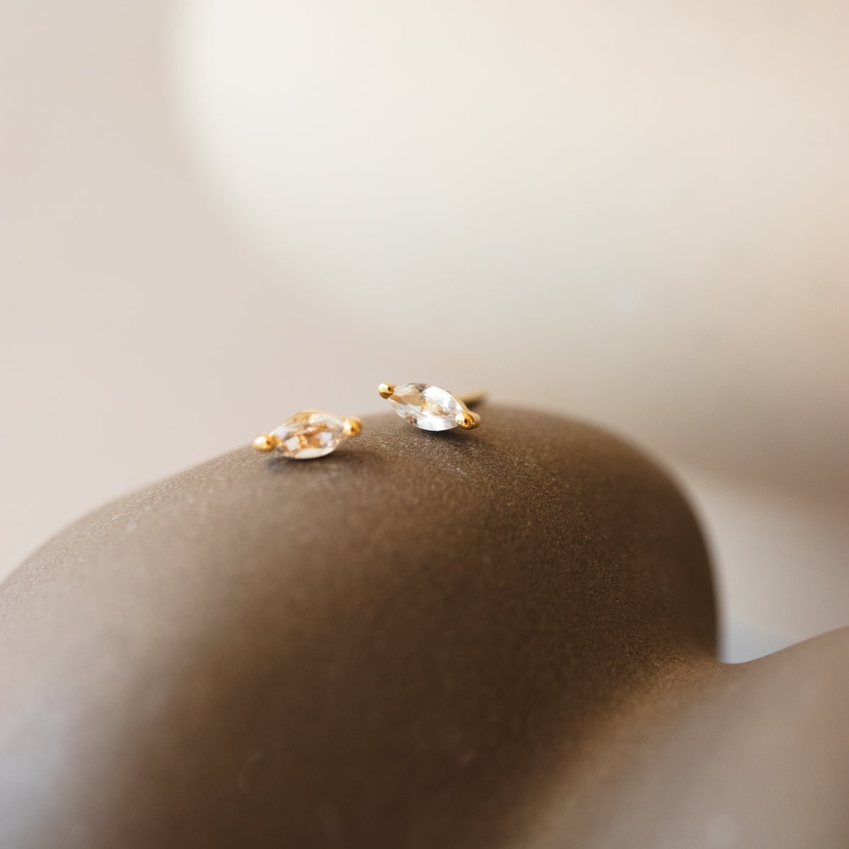 14K SOLID GOLD - TINY LOVE MARQUISE STUDS - DIAMOND - SO PRETTY CARA COTTER