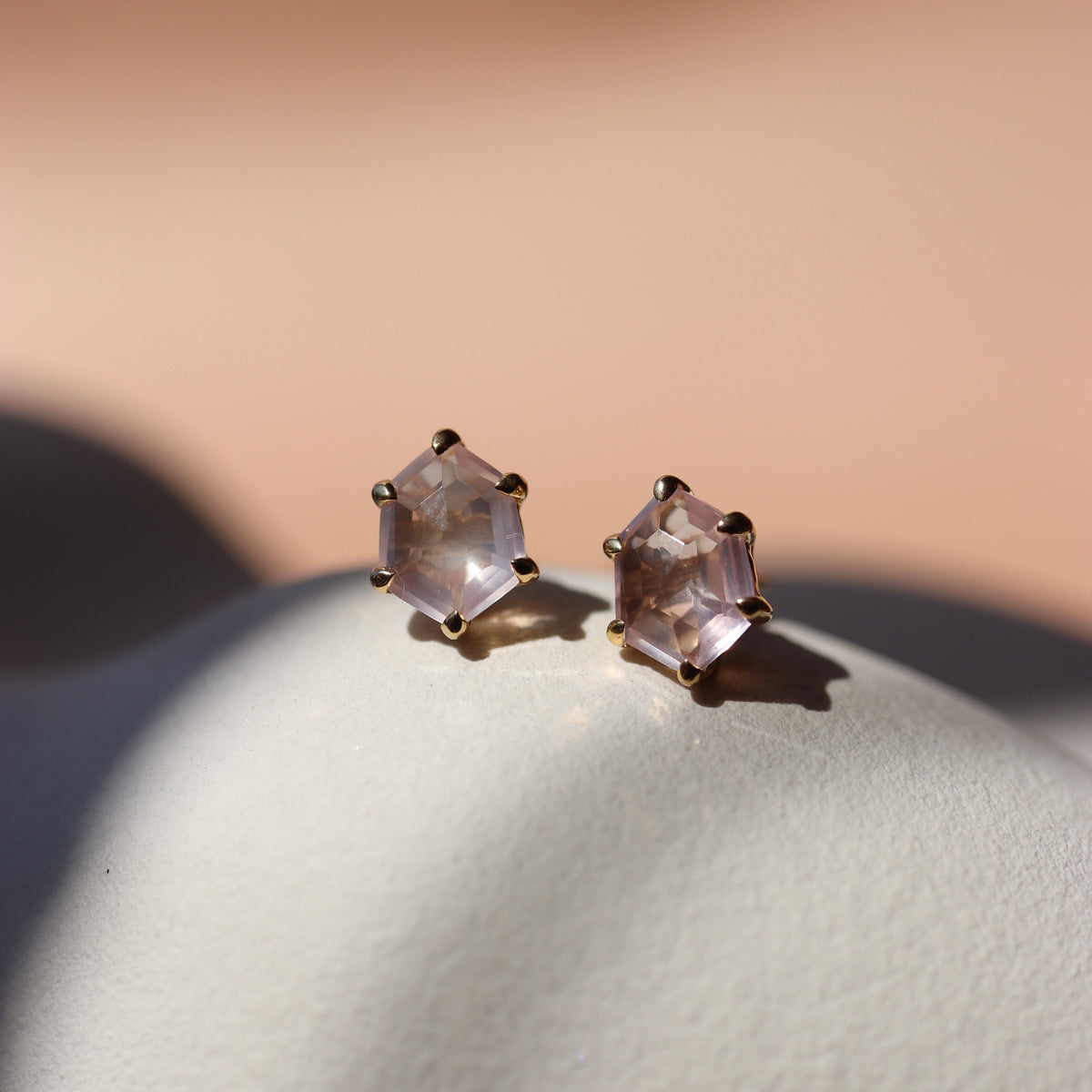 MINI HONOUR STUD EARRINGS - PINK QUARTZ & GOLD