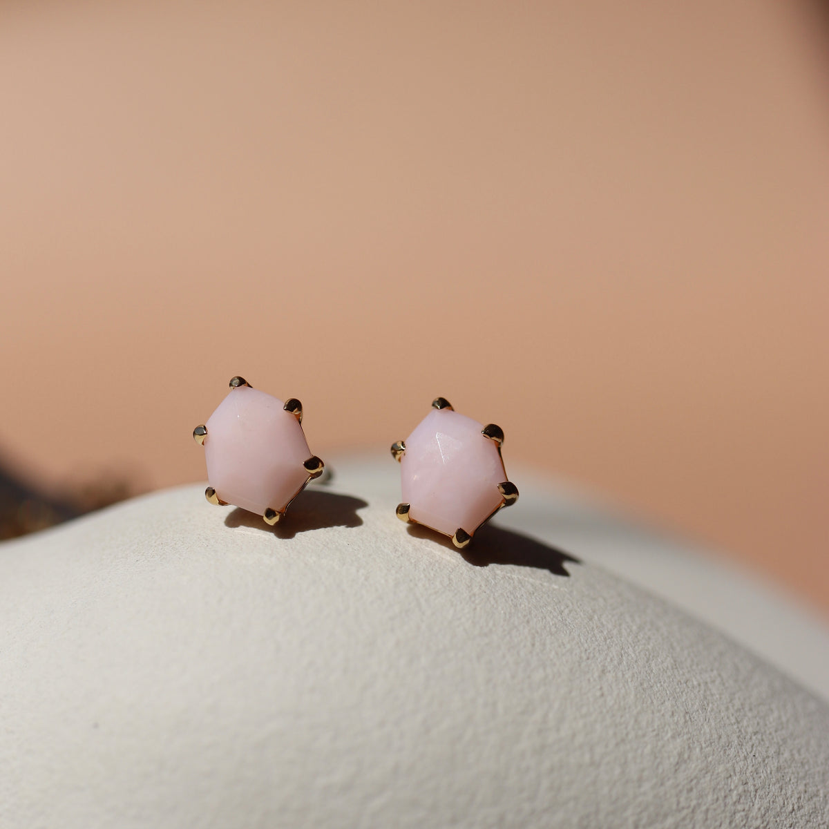 MINI HONOUR STUD EARRINGS - PINK OPAL & GOLD
