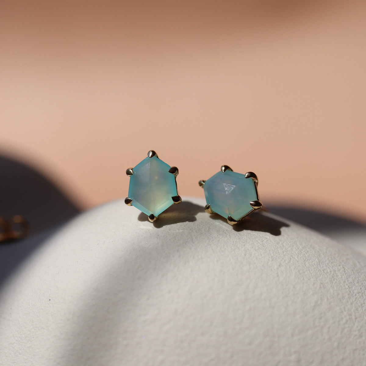 MINI HONOUR STUD EARRINGS - AQUA CHALCEDONY & GOLD