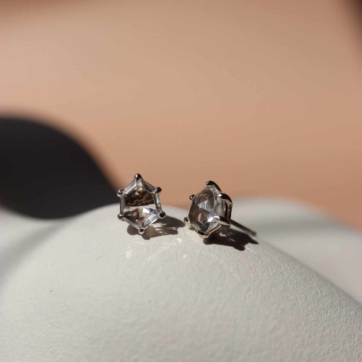 MINI HONOUR STUD EARRINGS - WHITE TOPAZ & SILVER