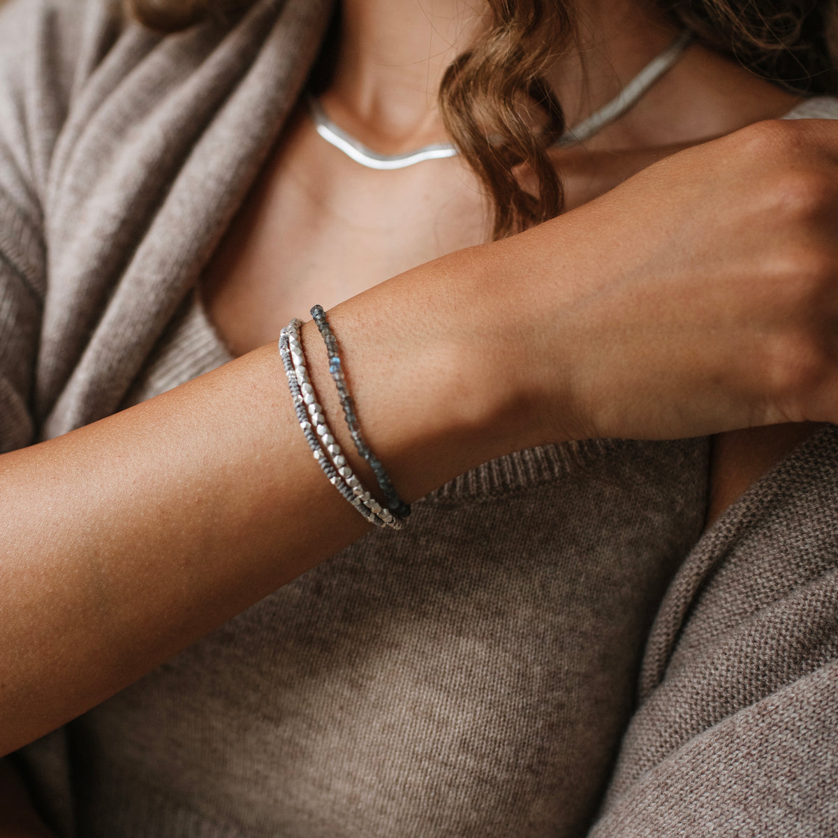 Iconic Beaded Stretch Bracelet - Labradorite