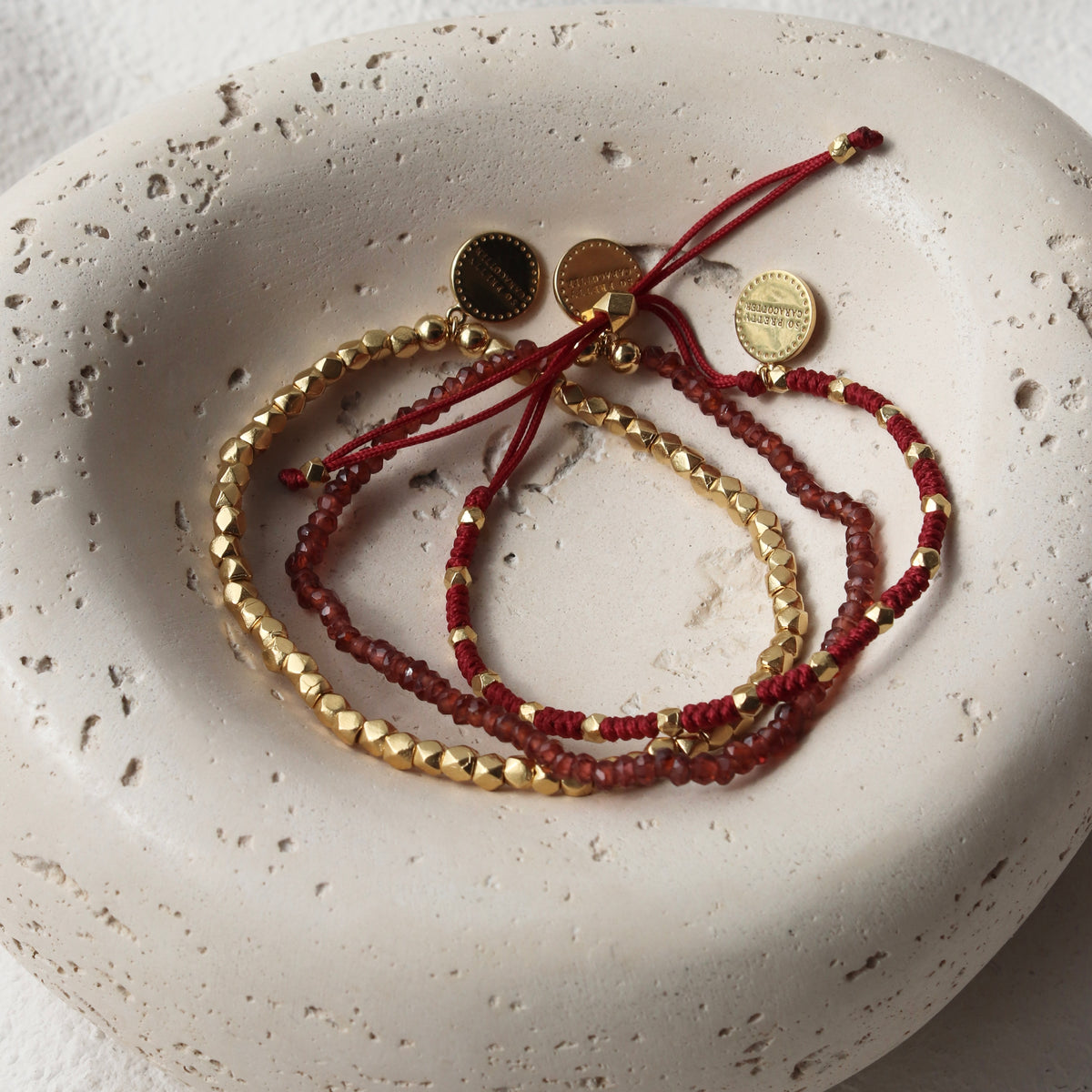 Iconic Beaded Stretch Bracelet - Garnet