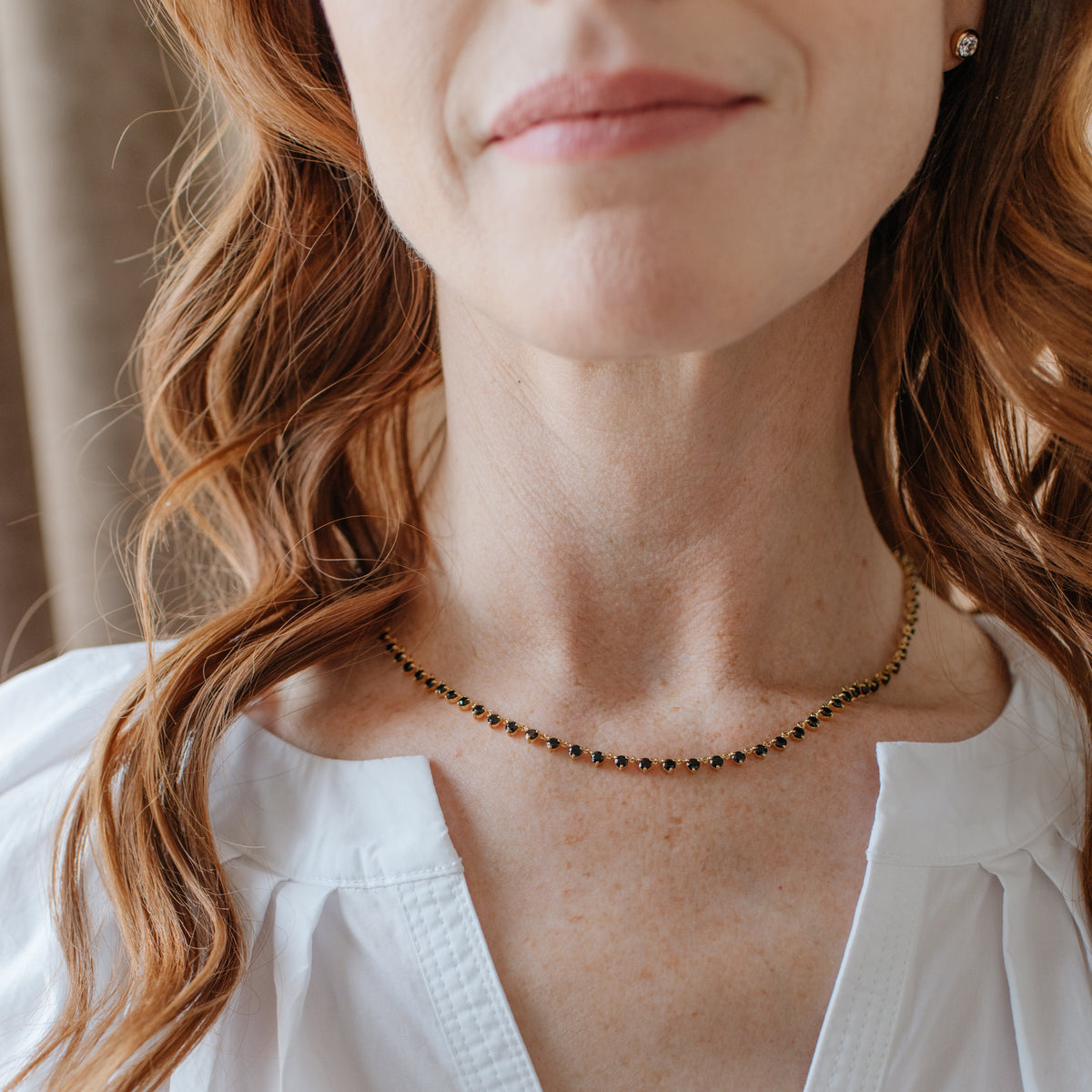 SCATTERED LOVE TENNIS NECKLACE - BLACK ONYX