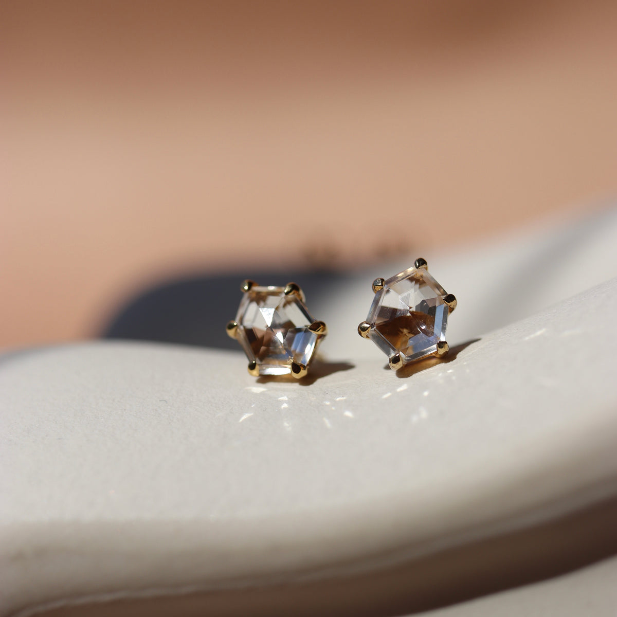 MINI HONOUR STUD EARRINGS - WHITE TOPAZ & GOLD