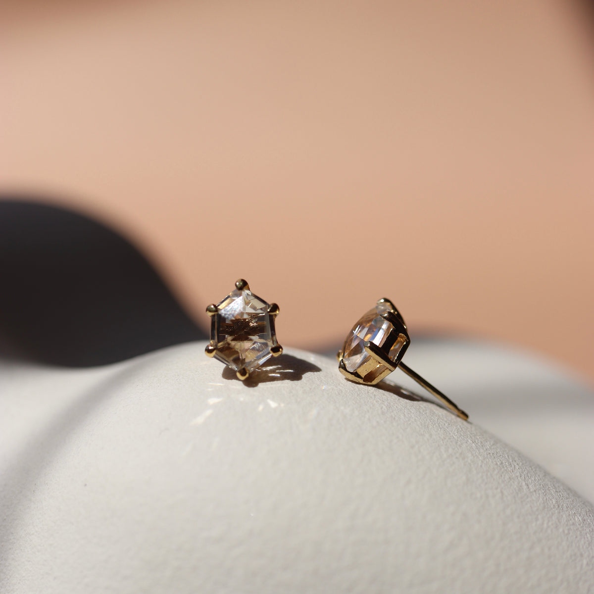 14K SOLID GOLD - MINI HONOUR STUD EARRINGS - WHITE TOPAZ