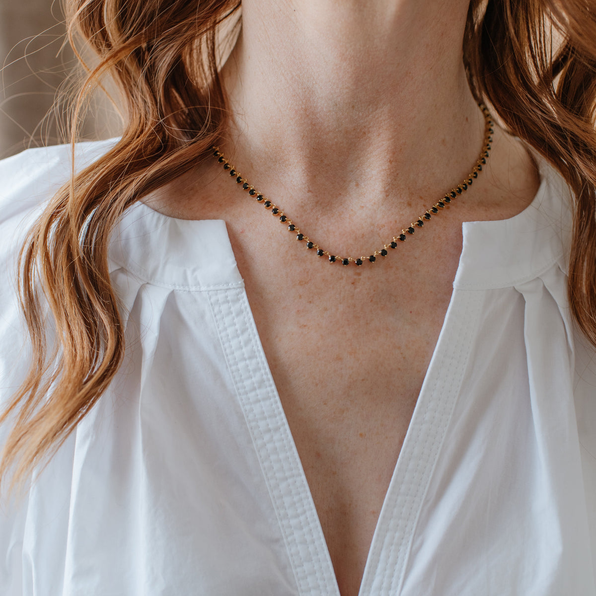 SCATTERED LOVE TENNIS NECKLACE - BLACK ONYX