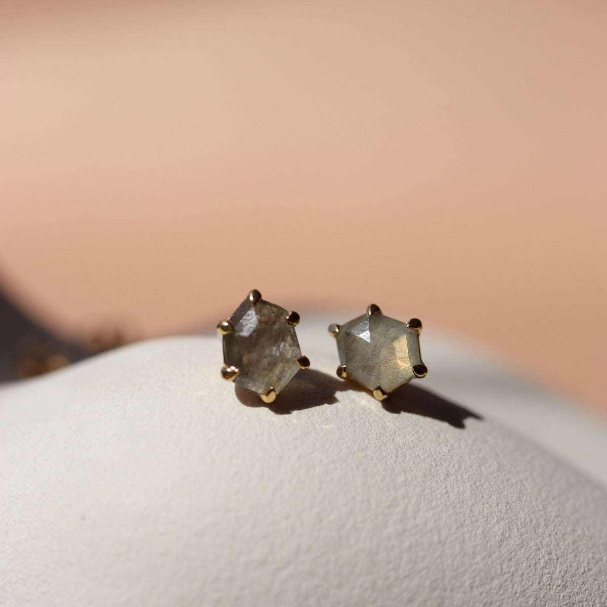 MINI HONOUR STUD EARRINGS - LABRADORITE & GOLD